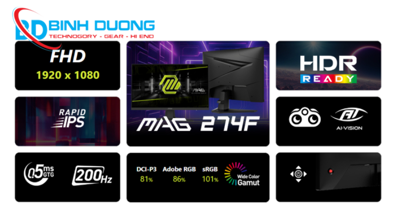 LCD MSI MAG 274F (27” / FHD / IPS / 200Hz / 0.5ms / G-Sync / Phẳng)