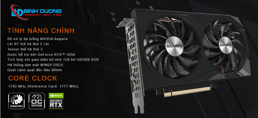 VGA GIGABYTE GeForce RTX 3050 WINDFORCE OC 8GB