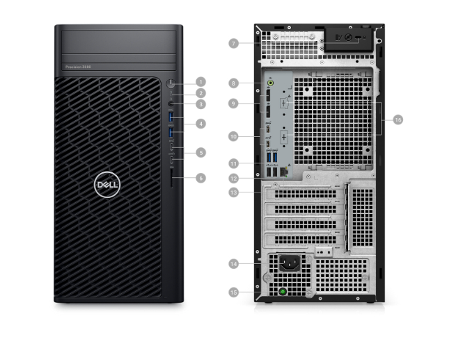 Máy tính trạm Dell Precision 3680 Tower, i5-14600, 16GB, 256GB SSD, 2TB HDD, Intel UHD Graphics 770, KB, M, 500W PSU, Ubuntu,