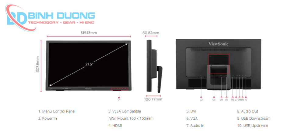 Màn hình cảm ứng ViewSonic TD2223-2 22 inch FHD