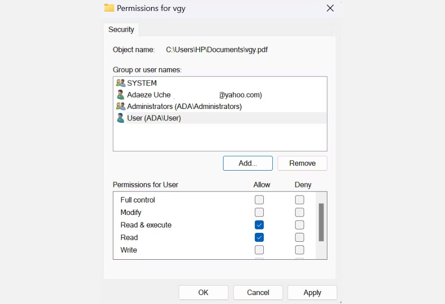 Chọn tên người dùng của bạn trong danh sách