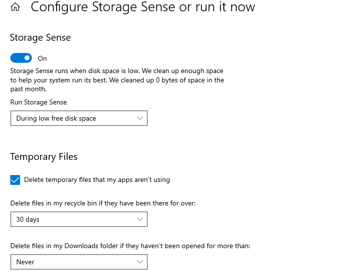 Cấu hình chuyên sâu (Configure Storage Sense)