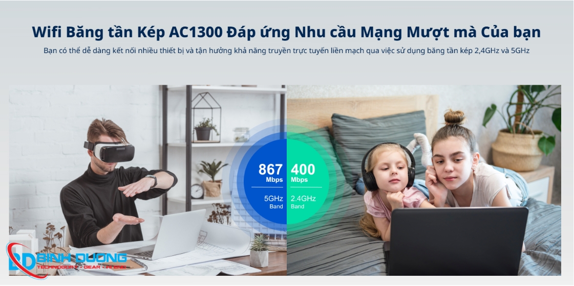 Công nghệ Wifi 5 AC1300 băng tần kép mạnh mẽ