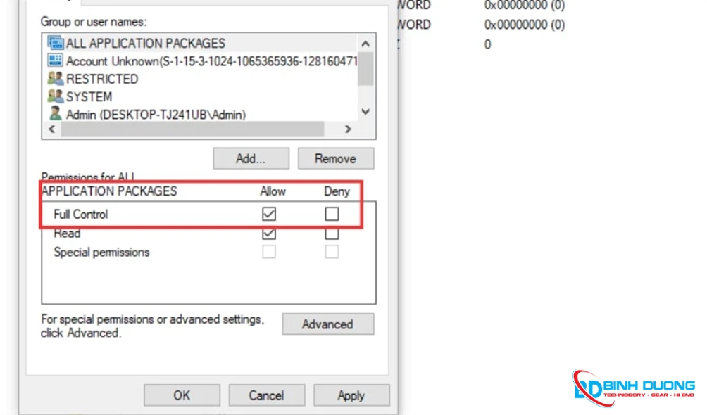 Cấp quyền cho khóa Registry Bước 2
