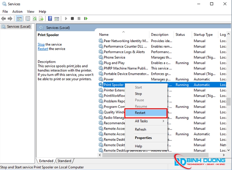 Khởi động lại dịch vụ Print Spooler-1