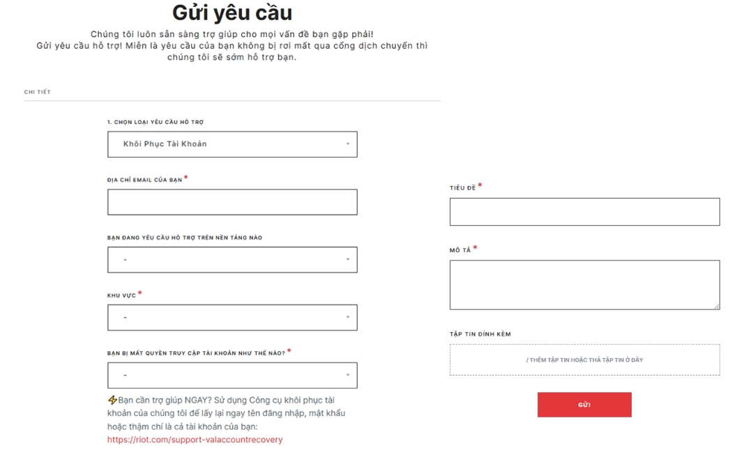 Gửi yêu cầu hỗ trợ (Ticket) cho Riot Games