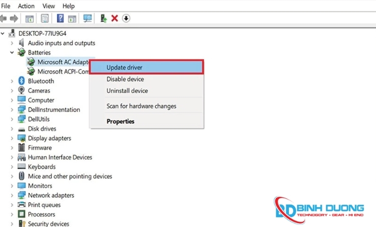 Gỡ bỏ và cài đặt lại Driver quản lý Pin